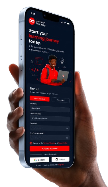 DarlTech Academy student portal screens