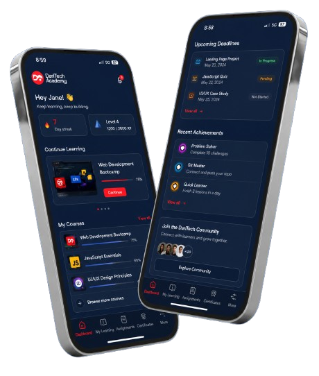 DarlTech Academy student portal on mobile